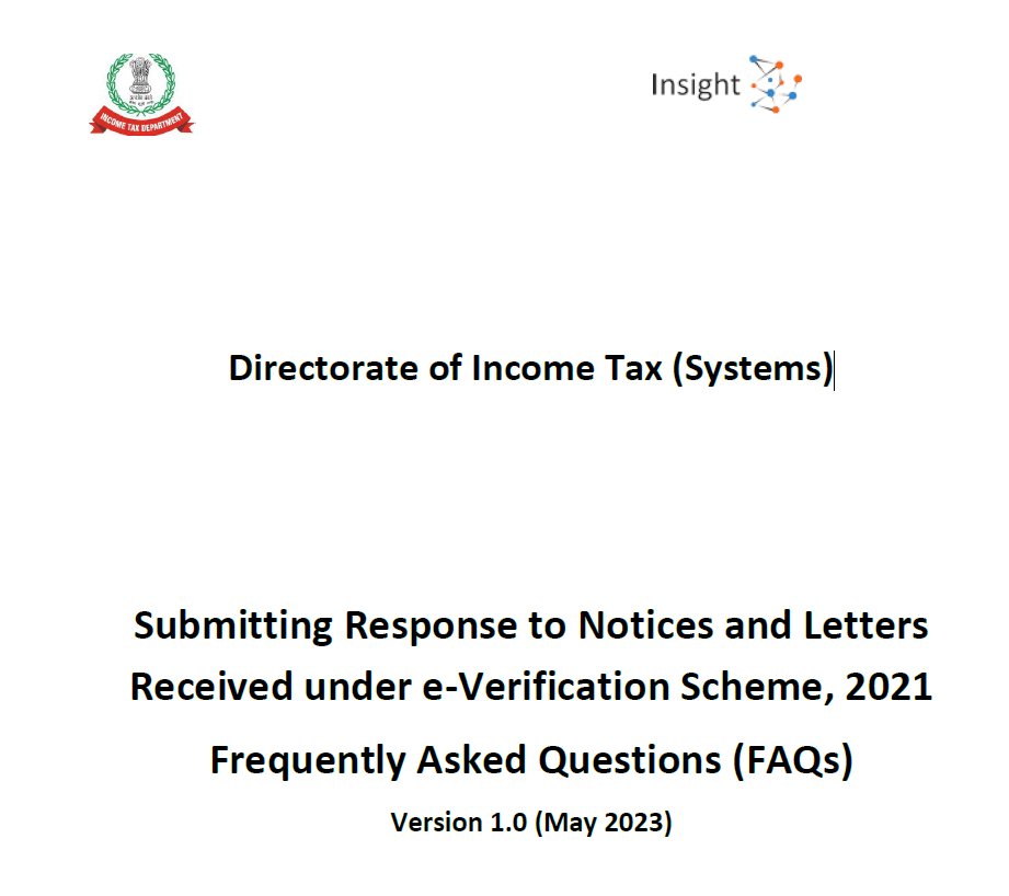 User Guide issued by @IncomeTaxIndia  for Submitting Response to Notices and Letters Received under e-Verification Scheme,2021
Link:static.insight.gov.in/resources/pdf/…

FAQs for Submitting Response to Notices and Letters Received under e-Verification Scheme,2021
Link:static.insight.gov.in/resources/pdf/…