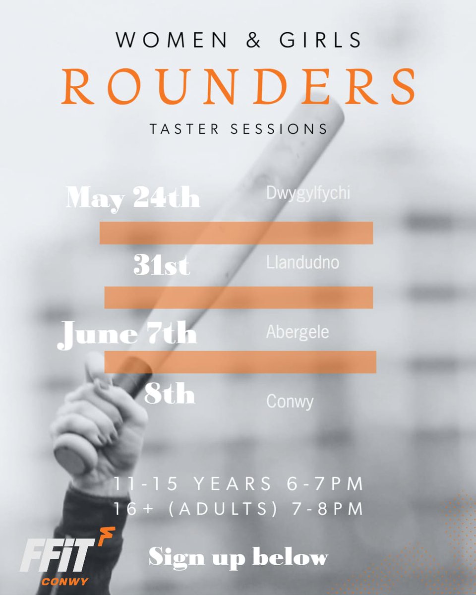 Fun and informal (FREE) taster sessions for women and girls ⚾

Come and play some Rounders in your local park. We will refresh your skills and then put them to practice in a fun team game! 

#cymruactif #beactivewales #walesrounders #rounders #tastersession #conwy #fridayfeeling