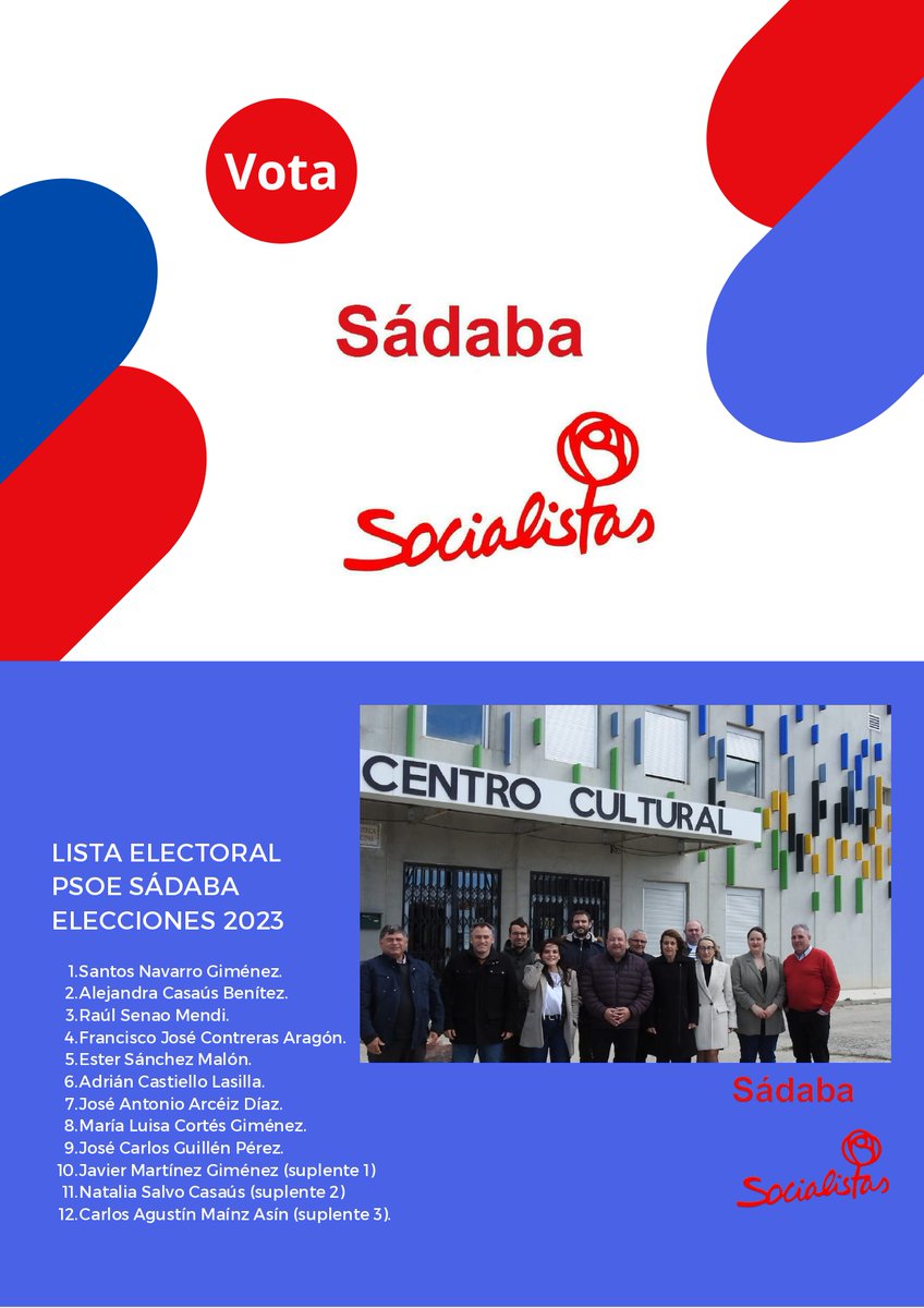 Os presentamos el programa electoral con el que el <a href="/SadabaPSOE/">Socialistas de Sádaba</a> acude a las próximas elecciones municipales. Pincha en el siguiente enlace para conocerlo:
drive.google.com/file/d/1XGwPNX…
PSOE Sádaba: ‘Comprometidos contigo, avalados por nuestra experiencia’.
#psoesadaba
#socialistassadaba