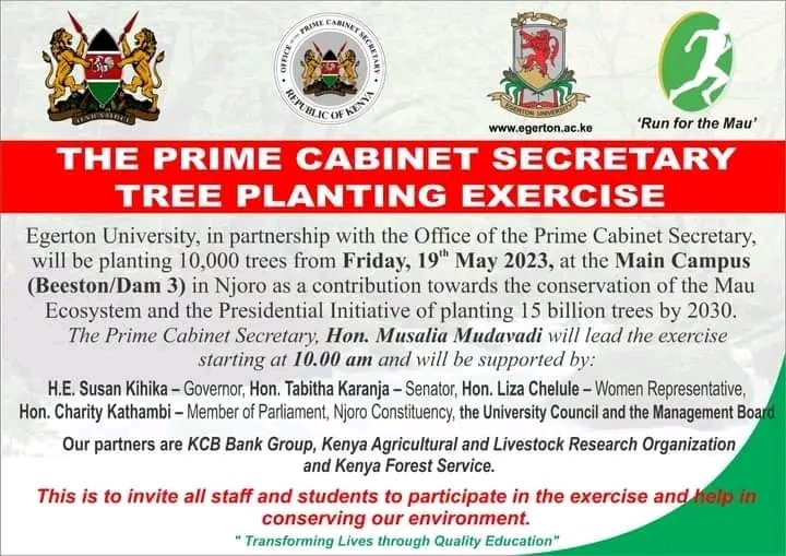 NakuruRuto's tweet photo. Otherwise let's meet in Egerton University for Tree Planting led by @OfficePCS_KE.
PCS Mudavadi #OPCSTreePlanting PS Rono https://t.co/s6oBKcYUQu