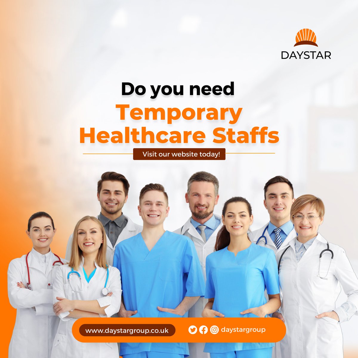 daystar_group's tweet photo. Are you in urgent need of highly qualified healthcare professionals to meet the demands of your facility? 

Look no further! 

Daystar group is here to provide you with the reliable, skilled, and dedicated temporary healthcare staff you require.

#halthcarestaffs #staffing #care https://t.co/4CwW8kRqrh
