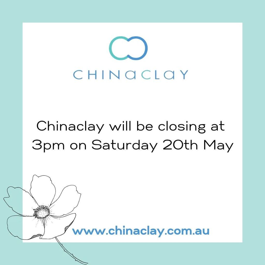 chinaclay_clov's tweet photo. Hello friends! Just a heads up that we will be closing a smidge early on Saturday 20th May. See you from 9am to 3pm... https://t.co/GnJPxsE0Hu