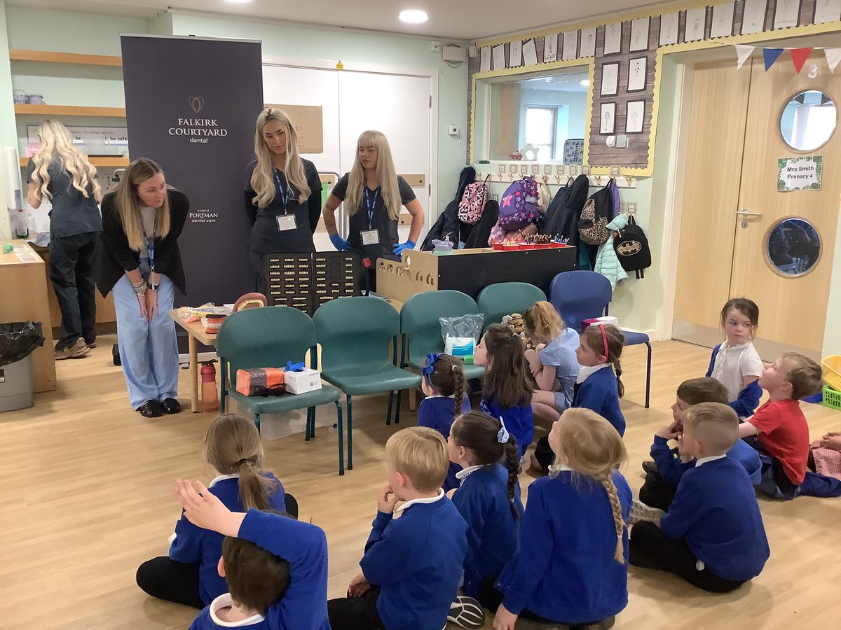 airthprimary's tweet photo. Our first careers event today for P1-P4.  Pupils are learning about different jobs in the health and well-being sector as part of #airthhealthmonth Thank you to all of our visitors for sharing their experiences.  @nhsforthvalley @wellnesslh1 #airthrey #falkirkcourtyarddental https://t.co/PBH5zYbcOV