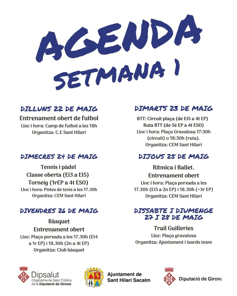 santhilari's tweet photo. 🏀 La Setmana de l'Esport arrenca dilluns vinent amb una gran oferta d'activitats esportives i s'allargarà fins al 4 de juny

https://t.co/WkBGy0uafI https://t.co/IInwhQX85x