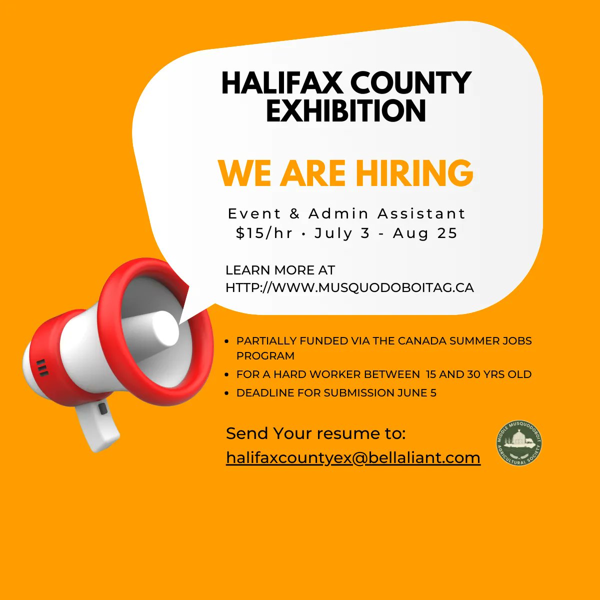 HfxCoExhibition's tweet photo. HalifaxCountyExhibition  #summerjobNovaScotia #StudentSummerJob #MusquodoboitValley https://t.co/2GAlC5cQwz
