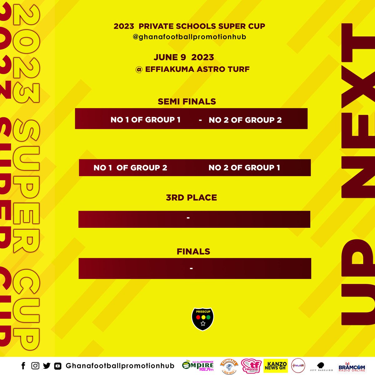 ghfootballpromo's tweet photo. All the match fixtures for the #prisscup2023 is unveiled. Get to know the matches to be played.
#prisscup2023
#ghfootball #grassrootsfootball #grassrootfootballdevelopment #gfaprojects #gfa #manunitedfc #psgacademy #ajaxamsterdam https://t.co/kJZRL9rIXM