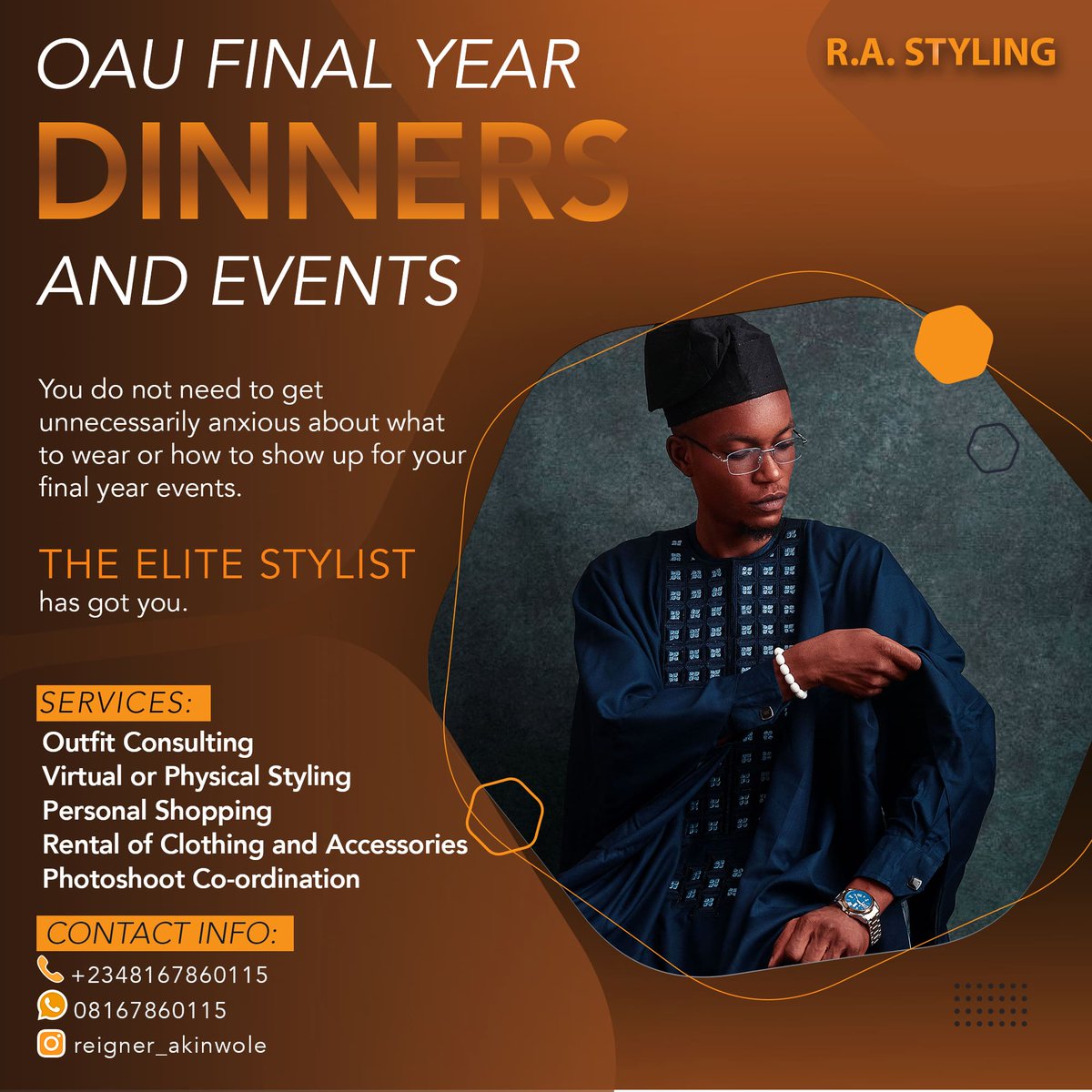 OAU FYB, are you readyyyyyyy???
Don't look basic for nobody for your upcoming events. Shine bright 😎✨.
Whatever outfit problem you have, I can solve it for you just send a DM and see it solved.
Please, help RT guys!!!

#fashiontwitter #oauevents #styledbyreigner