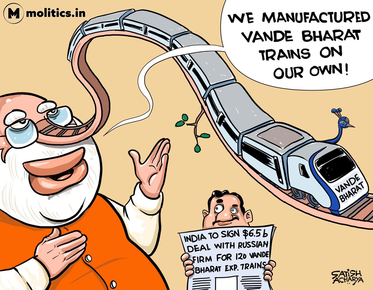 satishacharya's tweet photo. Unstoppable Express! #VandeBharatExpress 
@moliticsindia cartoon. https://t.co/utrDuZskMP