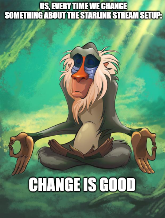 speedify's tweet image. When we saw the #Starlink stream losing connection, Speedify logs indicated the secondary connection was incapable of streaming by itself: we lowered #bitrate, enabled #DynamicBitrate in #OBS, lowered the framerate to 24fps &amp;amp; switched @Twitch latency mode back from low to normal.