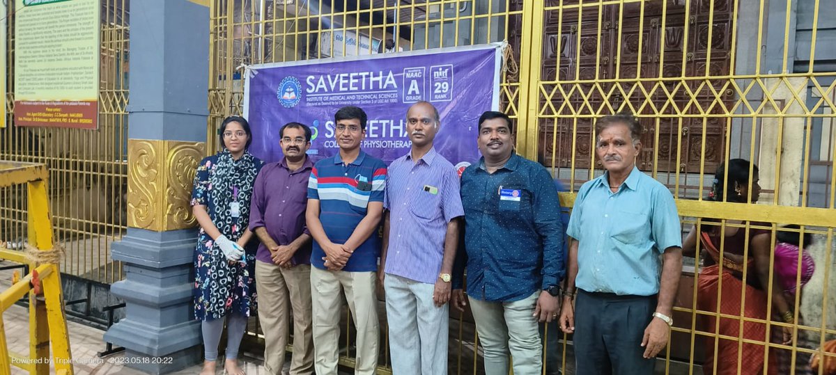 Saveetha college of physiotherapy conducted a camp on 18/5/2023 in Sree Veeraghava perumal temple. Physiotherapy screening and treatment was undertaken for 30 devotees who had musculoskeletal problems.
#SIMATS #scpt #IQAC #SDGs #physiocamp @VC_SIMATS