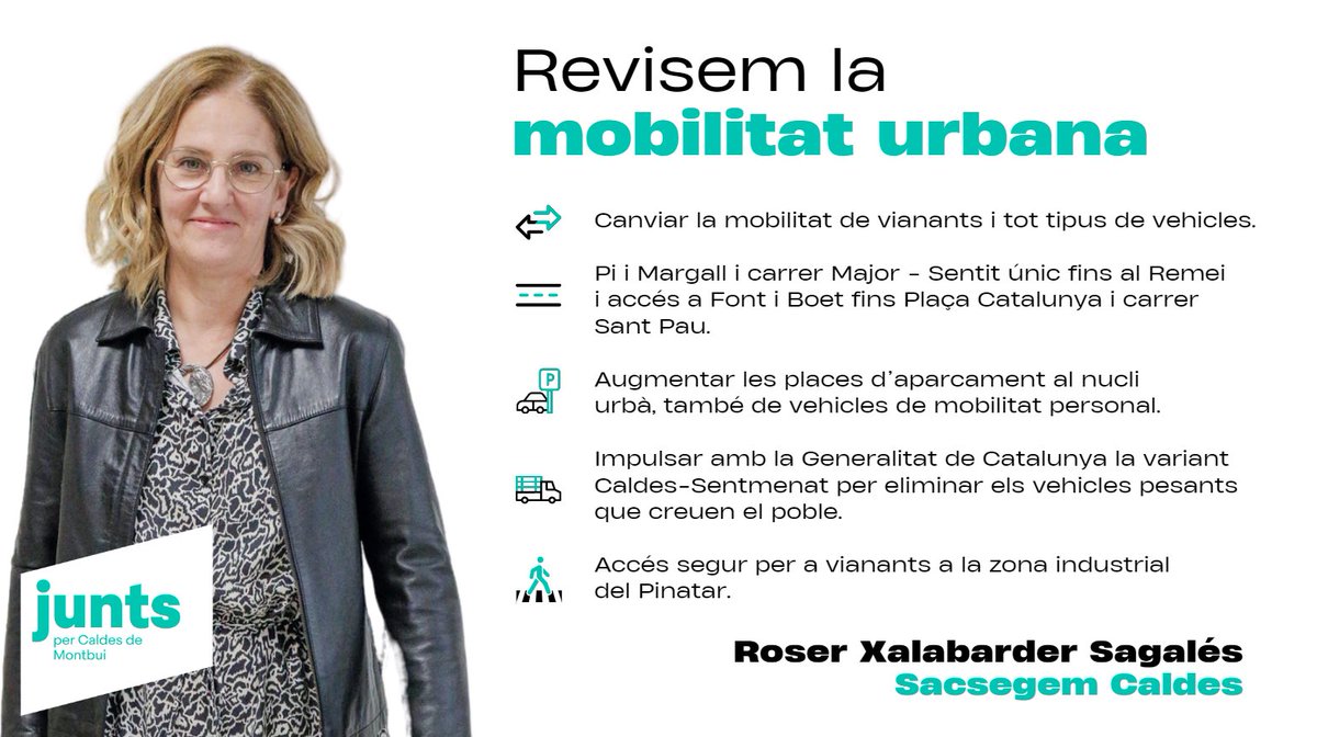 JuntsxCatCdM's tweet photo. Aquí teniu les  nostres propostes per millorar la mobilitat urbana de Caldes
Podeu llegir tot  el nostre programa en el següent enllaç:  
https://t.co/KlWn3YYd21 https://t.co/zWaJYKsKAe