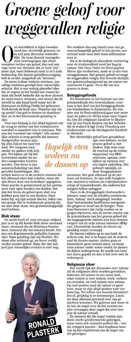 MarcusPluijm's tweet image. Jezus, wat een geweldige column van Ronald Plasterk. 

Dit is dus wat Johan Vollenbroek, Sigrid Kaag, Mark Rutte, Wopke Hoekstra, Laurens Dassen (what's in a name), Jesse Klaver, Attje Kuiken, Esther Ouwehand, Mirjam Bikker en al die groene gekkies uitdragen: het groene geloof.