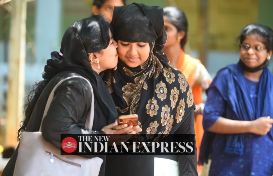 Mother of a 10th standard student wishing her child after seeing the results of 10th today in  Chennai on 19.5.23.Express/P.Ravikumar
