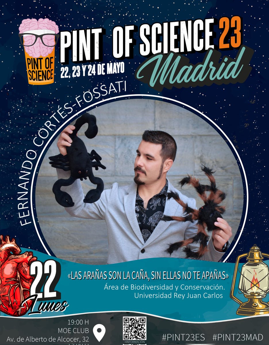 fercfossati's tweet photo. ¡A solo tres días! El festival de Pint of Science #pint23es #Pint23 está a punto de comenzar.🧪🔬🕷️🧠🍺 Por mi parte, te espero el lunes 22 a partir de las 19:00👇👇 A celebrar la #ciencia https://t.co/bpRINrld1u