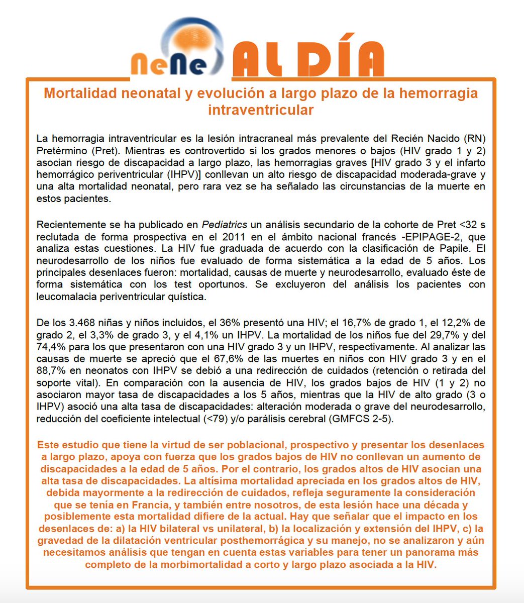 NeneFundacion's tweet photo. 🟠 #NeNeAlDía
Mortalidad neonatal y evolución a largo plazo de la hemorragia intraventricular 
Estudio publicado en Pediatrics (@AmerAcadPeds)
https://t.co/8OO1OeZVkp #Neonatología
📝 NUESTRO COMENTARIO en la imagen y en nuestro Facebook. https://t.co/38aEZ4tsDK