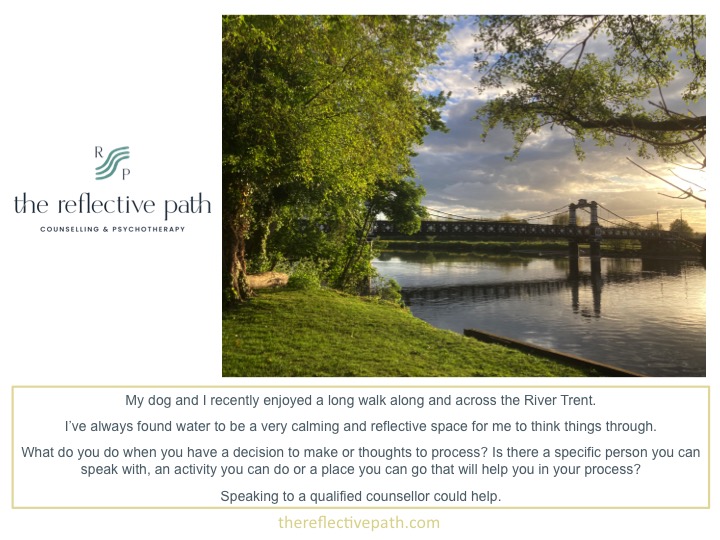 ReflectivePath's tweet image. What do you do when you need to think about something? #counselling #counseling #psychotherapy #rivertrent #talkingcanhelp #mentalhealth #MentalHealthAwarenessWeek  thereflectivepath.com