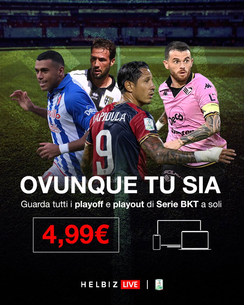 🔥  Tempo di playoff e playout 🔥   
La Serie BKT è pronta  a dare spettacolo con le ultime decisive partite della stagione ⚽
Guarda le partite dei playoff e dei plaout a soli €4,99 solo su HelbizLive
#HelbizLive#Promo#Match#Season