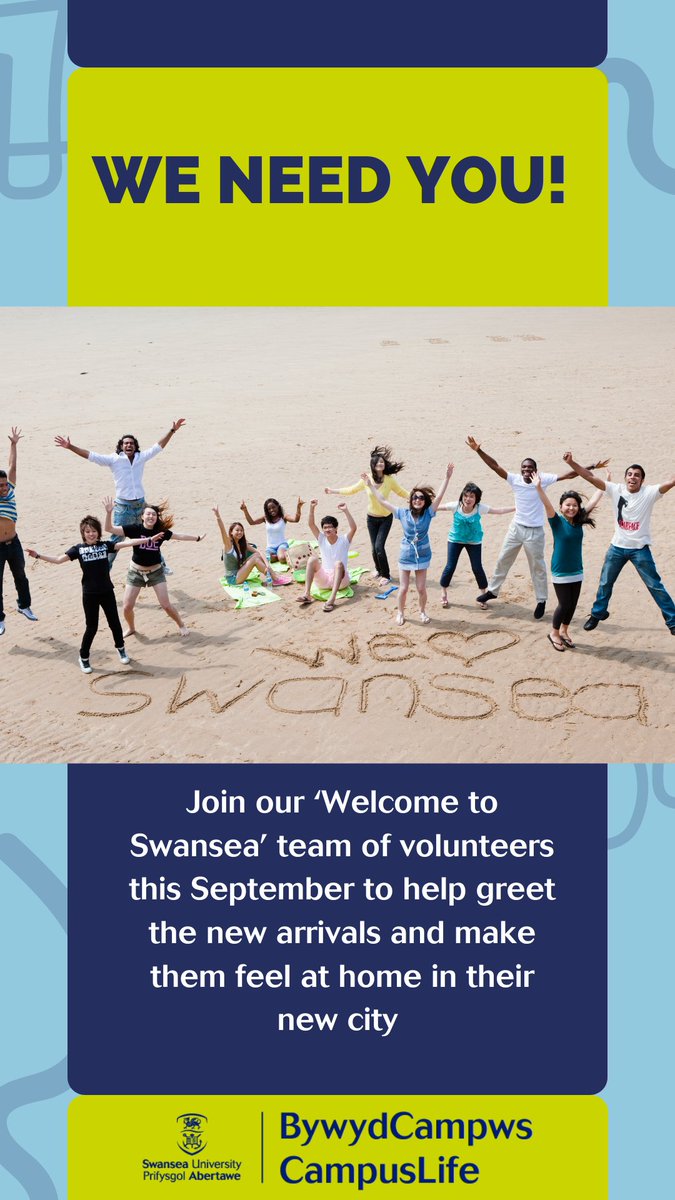 DiscoverySVS's tweet photo. We need you! 
Join our ‘Welcome to Swansea’ team of volunteers to help greet the new arrivals and make them feel at home in their new city in September.
For more information on what is provided, and to register your interest, click the following link: 
https://t.co/xZ50QHvWx8 https://t.co/mcYBGx1QQr
