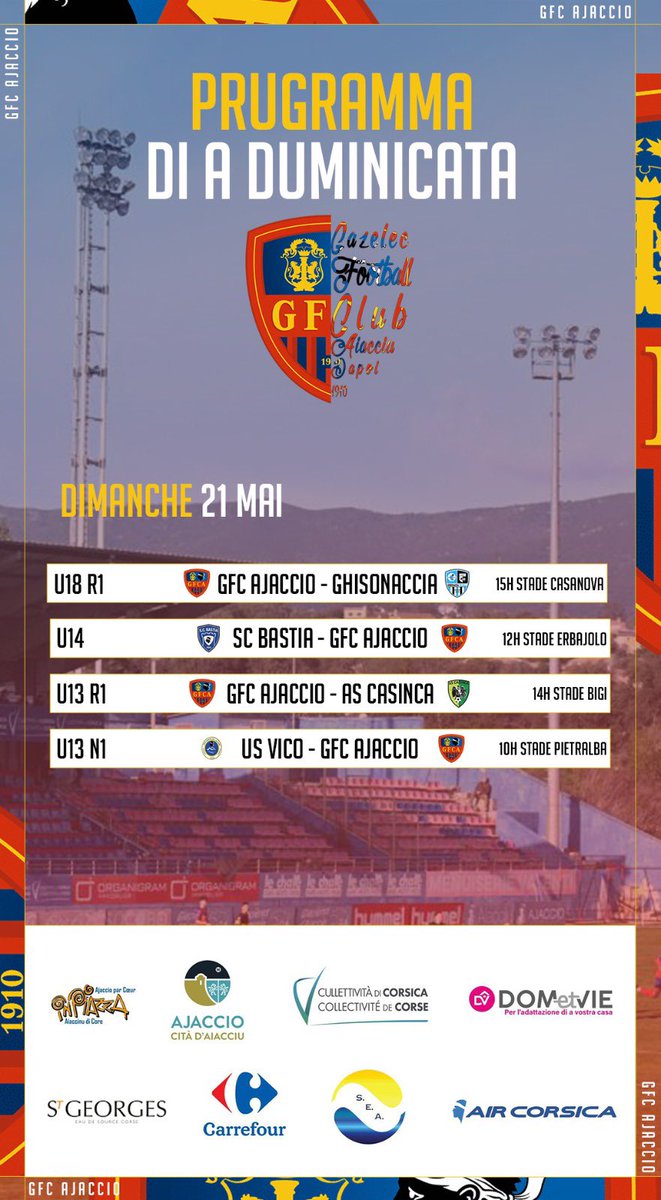 gfc_ajaccio's tweet photo. 𝙋𝙍𝙐𝙂𝙍𝘼𝙈𝙈𝘼 𝘿𝙄 𝘼 𝘿𝙐𝙈𝙄𝙉𝙄𝘾𝘼𝙏𝘼

Eccu u prugramma di a duminicata pà i nostri squadri di ghjovani ! 🔴🔵

Forza GFCA ! 🔴🔵

#Furmazioni #Avvena https://t.co/TN6Uz9MIqT