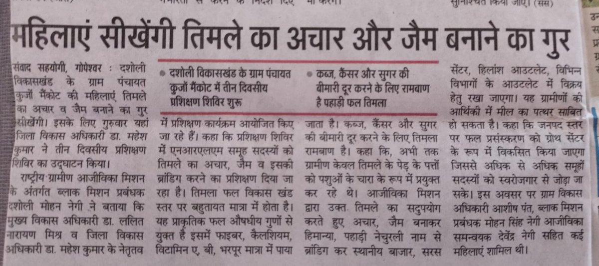 cdo_chamoli's tweet photo. In Gram Panchayat #Kujon Makot Dashauli Block, 3-days training was given to #self-help groups to make #Timla, #Linguda Pickle.@ChamoliDm @drkohlib4u @MoRD_GoI @ukcmo @usrlmchamoli https://t.co/IbC9rcAkW1