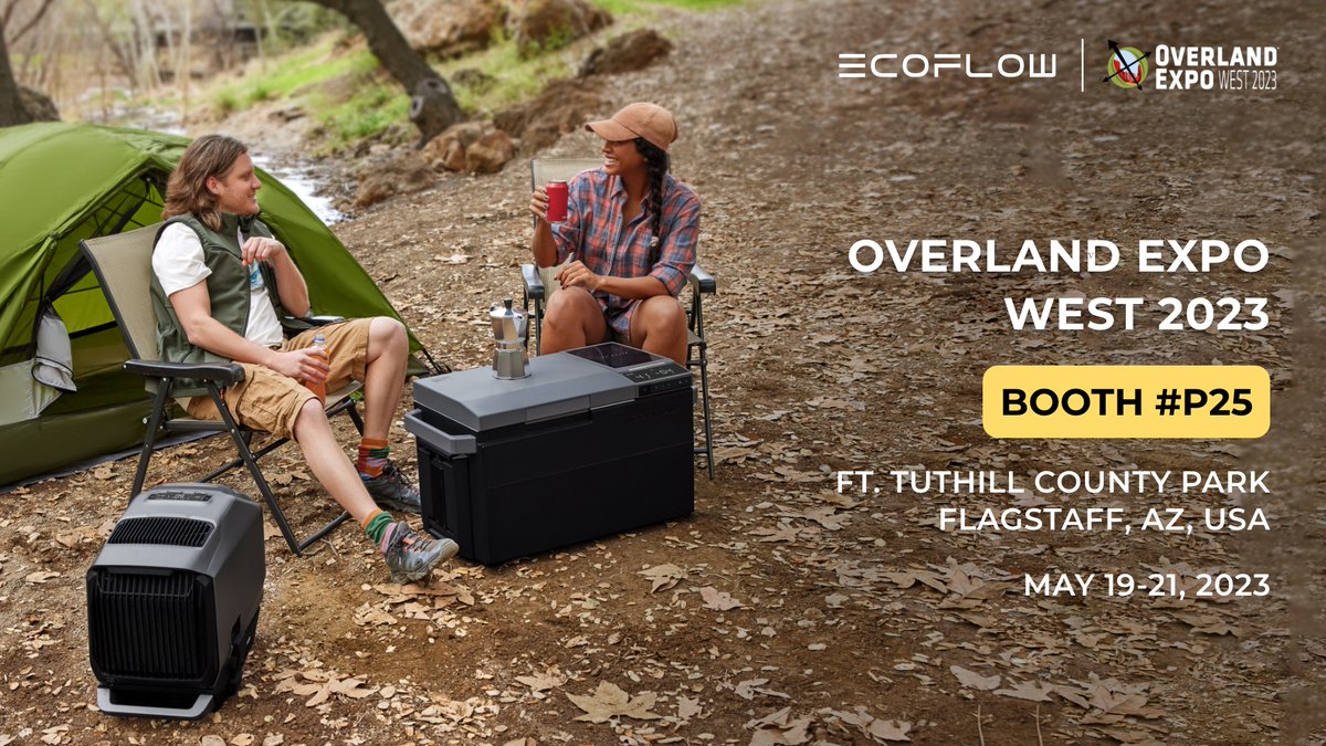 EcoFlowTech's tweet photo. Join us at Booth #P25, Overland Expo West 2023 🎉Check out our coolest smart devices on May 20th at 11am. Score up to 50% off deals &amp; snap a pic at our booth for a freebie! Follow us on IG/FB for the inside scoop. See you there! 🚀@overlandexpo
🧊🌬️🌿#EcoFlowSmartDevices #EcoFlow https://t.co/Q85WsQWTcj