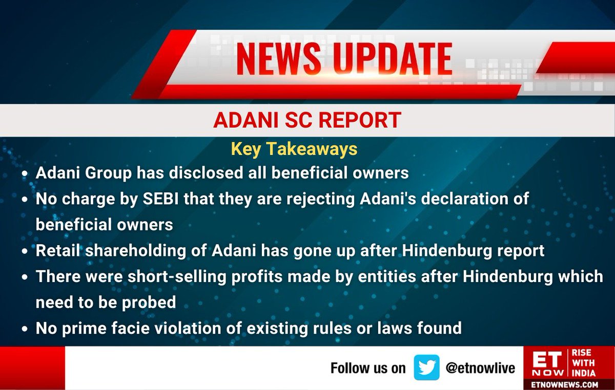 ETNOWlive's tweet photo. News Alert | Here are the key takeaways from Adani SC report👇

#Adani #AdaniHindenburg #Hindenburg #SupremeCourt https://t.co/j8Ks5qgktb