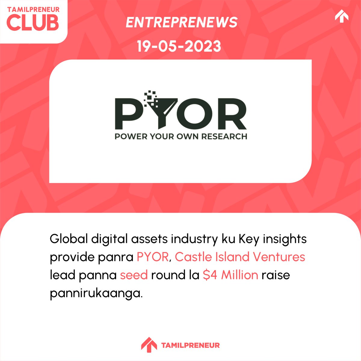 tamilpreneur's tweet photo. #Entreprenews - May 19
#Tamilpreneur #Tamilpreneurclub #startup #indianstartups #startuptn #vc #CastleIslandVentures #PYOR #Digitalasset #global #funding #investment https://t.co/Ze1oxUcG44