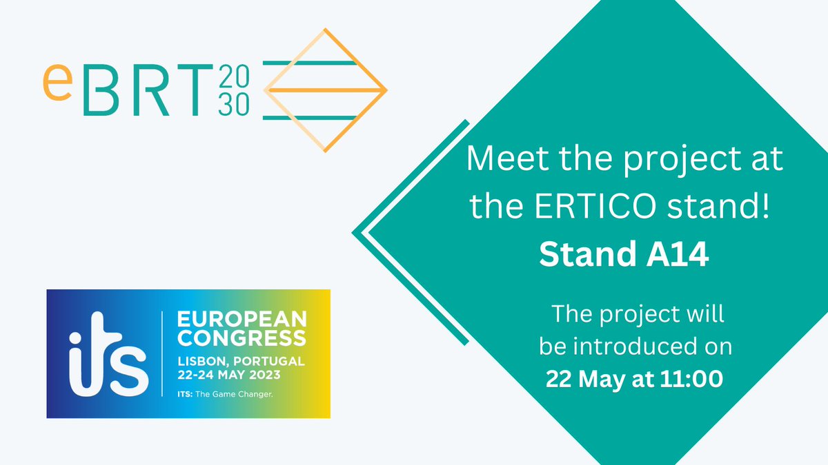 eBRT2030_project (@ebrt2030) on Twitter photo 👋Next week, meet #eBRT2030 at the ITS European Congress in Lisbon.
📅On Monday 22 May (11.00), the project will be presented at the <a href="/ERTICO/">ERTICO - ITS Europe</a> booth - come and find us!
#digitalisation #EUproject #ITSLisbon2023 👋Next week, meet #eBRT2030 at the ITS European Congress in Lisbon.
📅On Monday 22 May (11.00), the project will be presented at the <a href="/ERTICO/">ERTICO - ITS Europe</a> booth - come and find us!
#digitalisation #EUproject #ITSLisbon2023