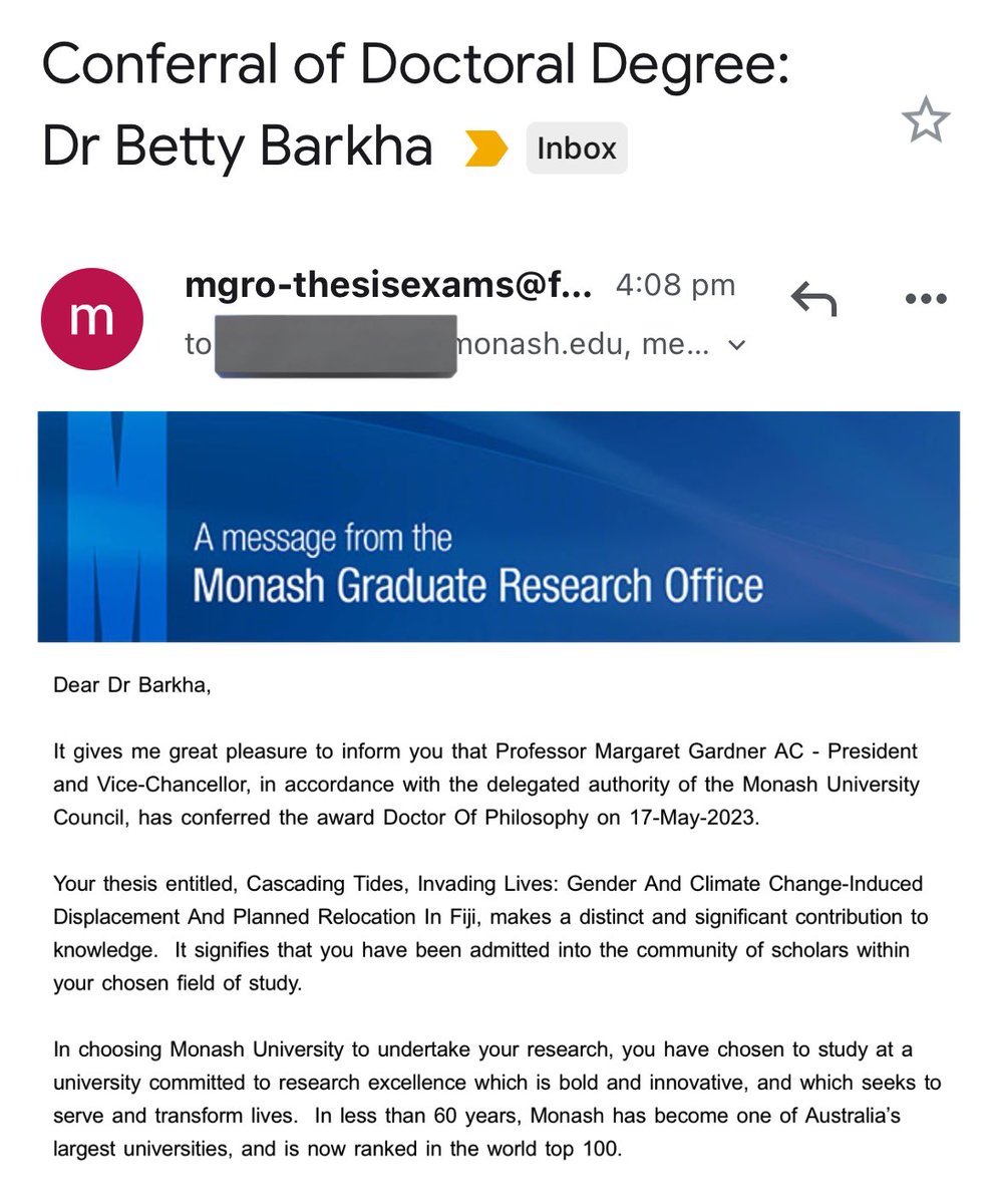 Absolutely thrilled to be sharing this incredible milestone with everyone! Finally a doctor, but don’t worry, I won’t be performing any life-saving procedures anytime soon 😉 #AcademicTwitter #ClimateMobility #FeministPoliticalEconomy #FeministResearch #Pacific