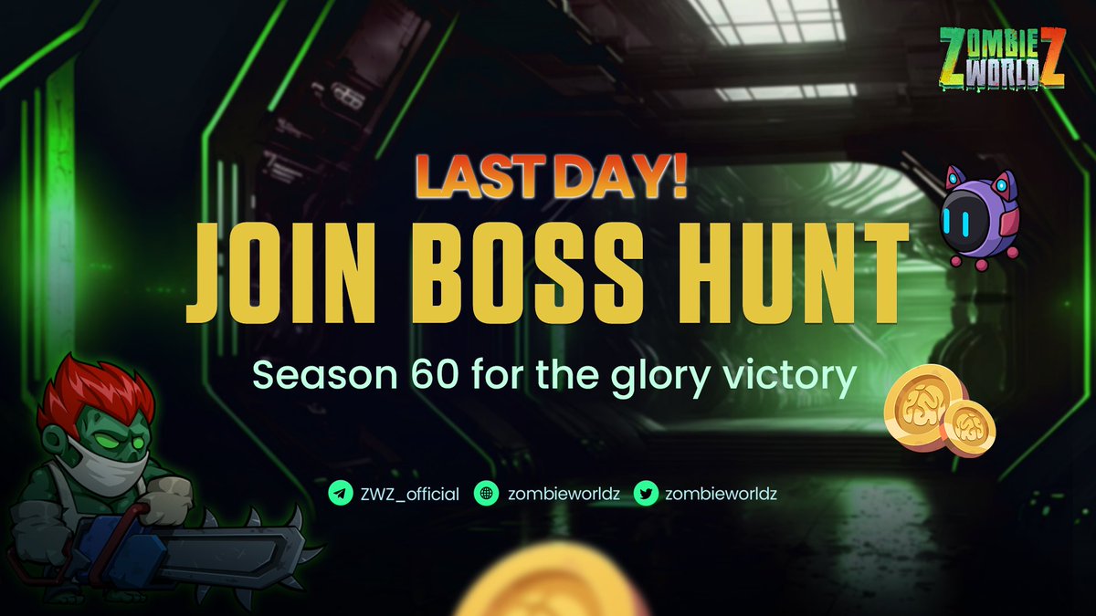 💥ONE DAY LEFT - THE BOSS HUNT SEASON 60 WILL END💥

🎮 Thousands of heroes from all over the world have already joined the battles to defeat the Zombie bosses. 

💎 Precious rewards are waiting for their owners!

👉Details: t.me/zombieworldz/9…

#ZombieWorldZ #ZWZ