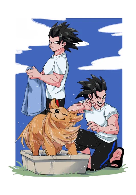 み…見て………となかいさん( )が…双子とバスター(私の妄想の中で双子が飼っている犬)のイラストを…くれたんです…よ……………嬉しすぎて…連れ回しちゃった…見てこの解像度の高さ…ありがとう…ありがとう…天才picture…