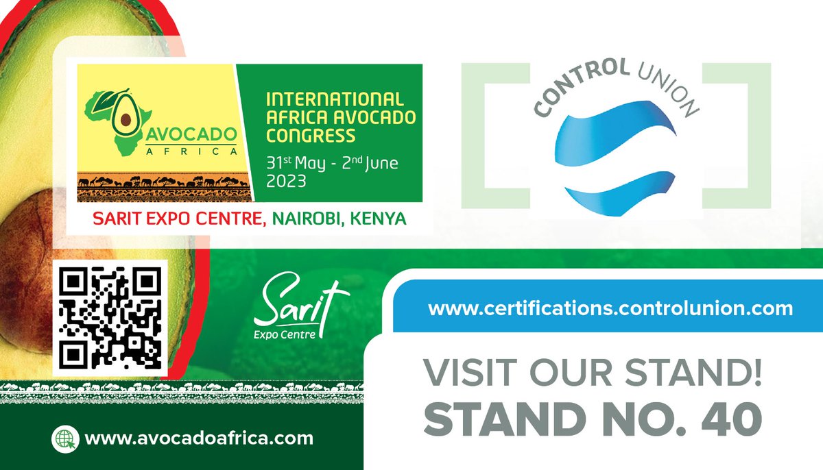 ControlunionKE's tweet photo. CUC will be exhibiting at the #AvocadoAfricaCongress scheduled on 31st May to 2nd June 2023, Sarit Expo Centre. Visit our stand no 40, and learn more about our #certification, #inspection &amp; #laboratorytesting services
Website https://t.co/sMxpIMznzZ 
Phone/ Whatsapp: 0729 728995 https://t.co/SCknarIhWz