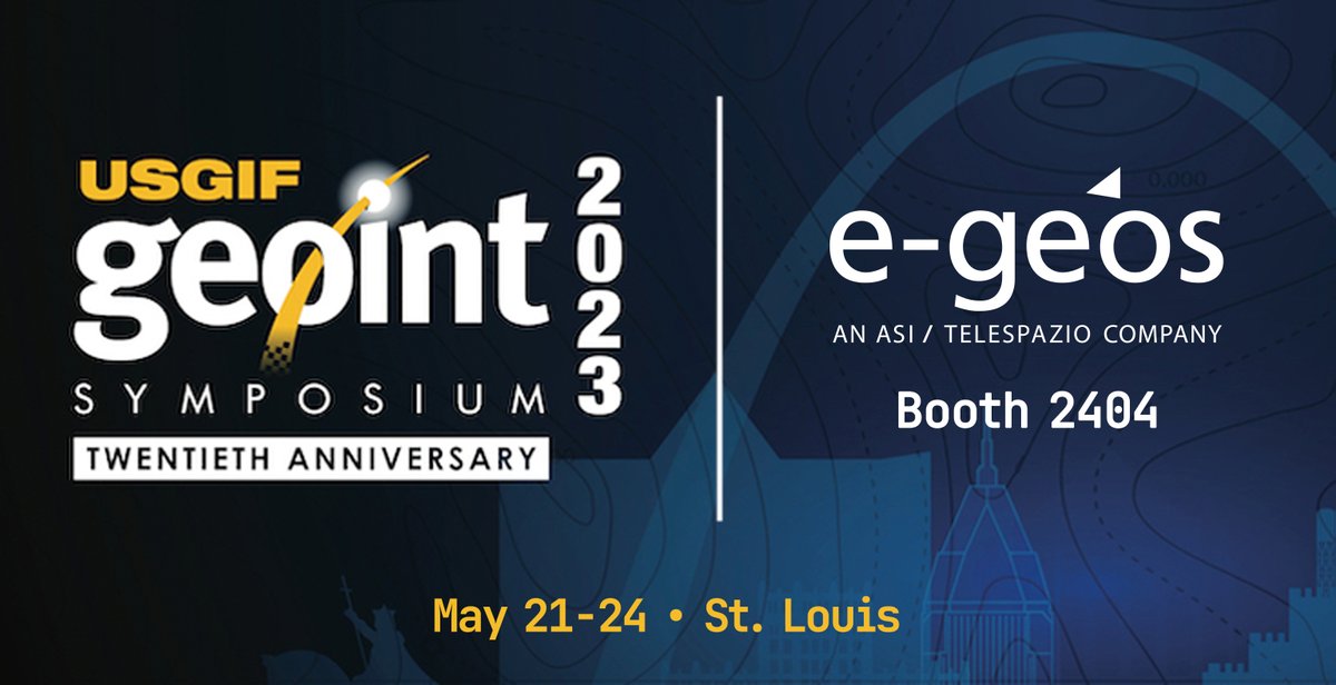 e_geos's tweet photo. โผ๏ธ Meet us at #geoint2023 Symposium (United States Geospatial Intelligence Foundation @USGIF) (21-24 May) at booth #2404 with @GAF_Munich.
#e_GEOS will show the digital platforms #brAInt and #SEonSE.
๐ More info:
https://t.co/F81IKFI0us
https://t.co/kQzA1edzLS https://t.co/QPim4DIO6d