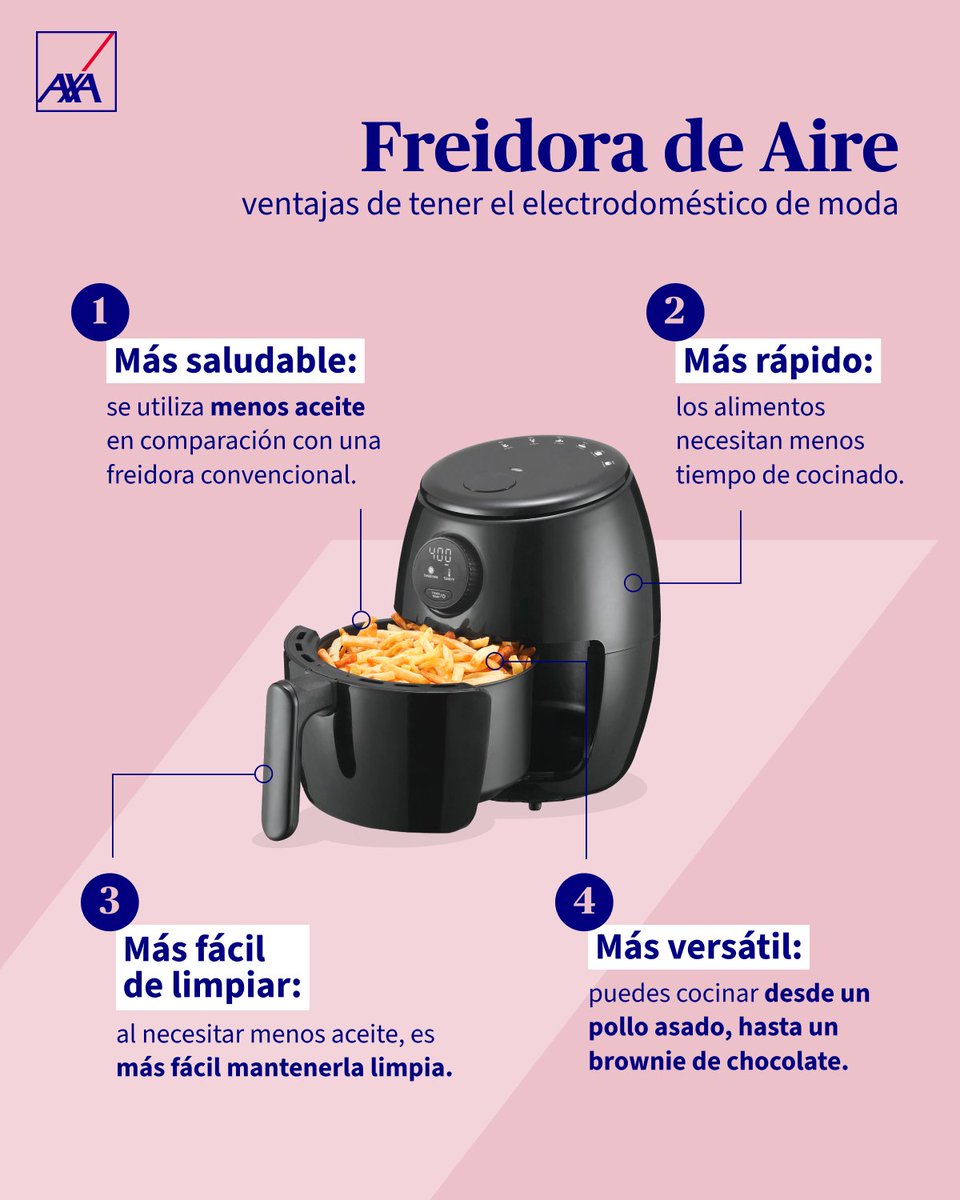 JAT_AXA's tweet photo. Si tienes en casa la ‘Airfryer’, esto te interesa. Descubre sus ventajas tanto a nivel de salud como de ahorro 🥦🍤 https://t.co/6yM7sDKRsC