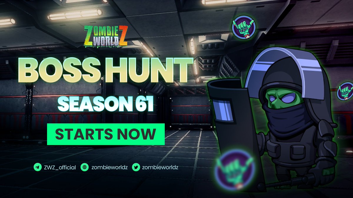 💥 BOSS HUNT SEASON 61 STARTS NOW 💥

Hi Heroes 💕

💪ZwZ is back with Boss Hunt Season 61 officially opens now!

🔥Let's join the battles to defeat the Zombie bosses and receive attractive rewards for the TOP 50 Heroes!

👉More detail: t.me/zombieworldz/9…

#ZombieWorldZ #ZWZ