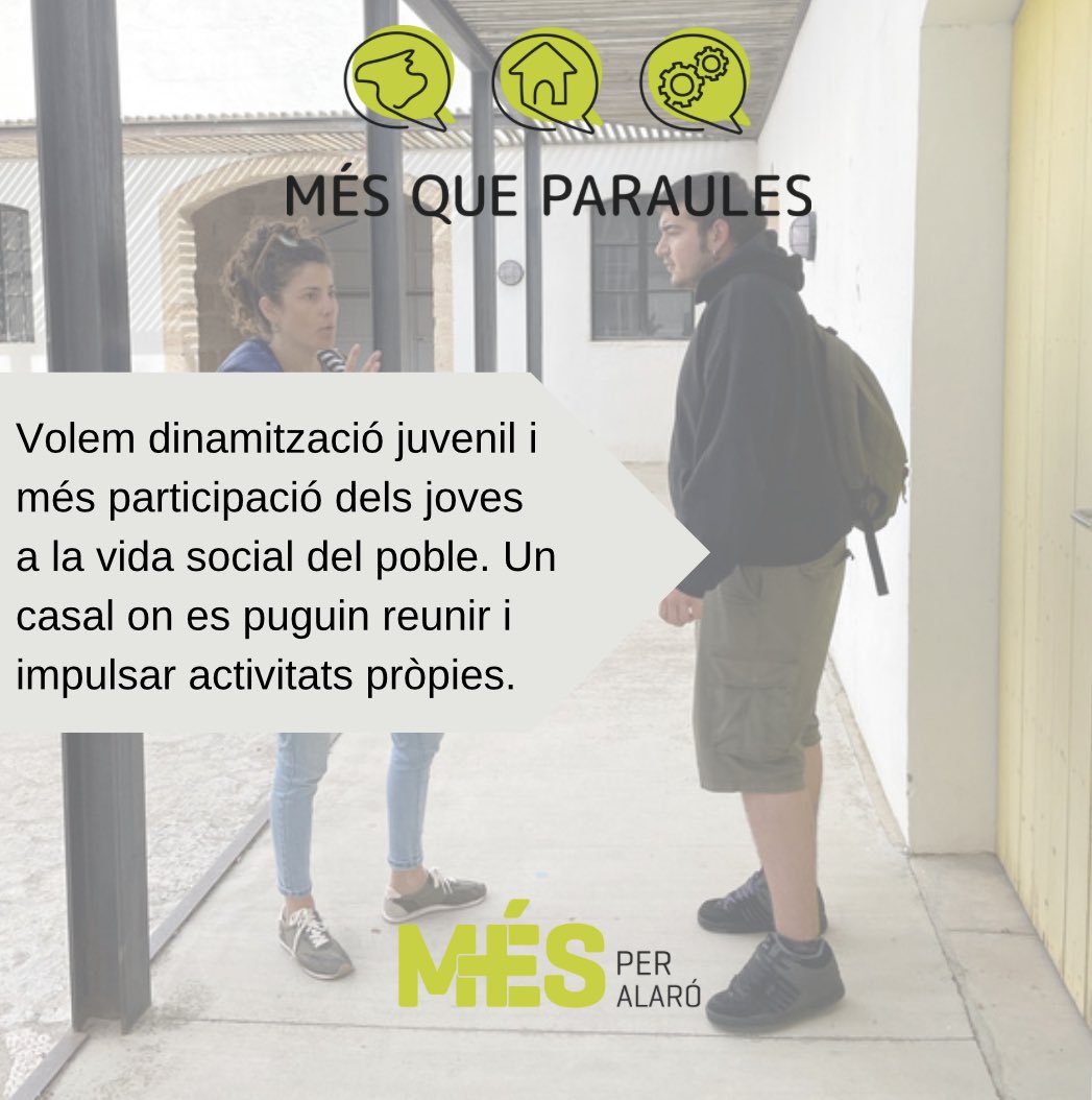 MESperAlaro's tweet photo. Necessitam que els joves tenguin totes les eines per a implicar-se en la política municipal i en la vida del poble.

Per això, apostarem perquè tenguin un espai propi i una dinamització que els ho permeti!

#LAlaróQueVolem #MÉSqueParaules https://t.co/FQu2m4J8U9