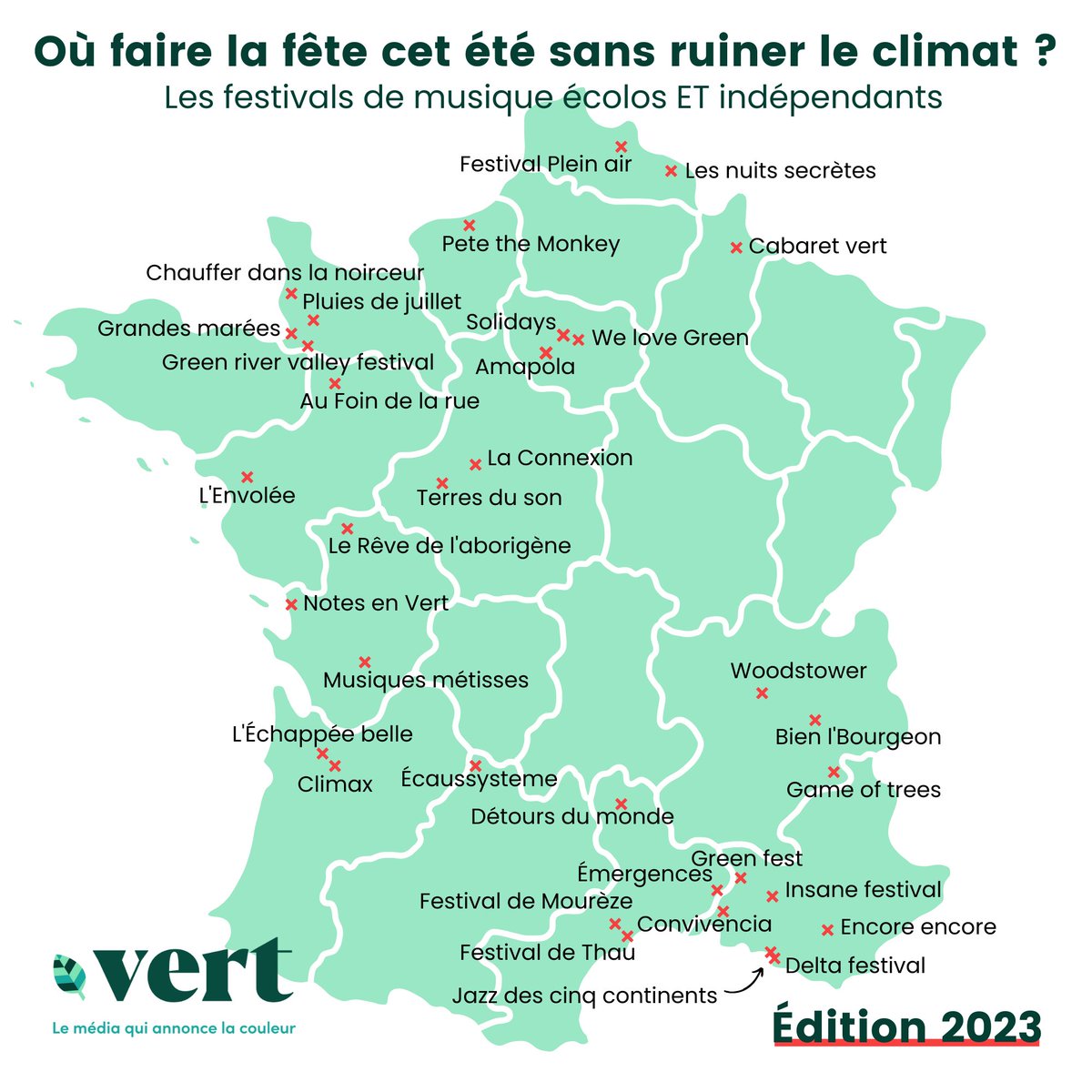 Vert_le_media's tweet image. Pas de festivaliers sur une planète brûlée ! 

Voici l'édition 2023 de notre carte des festivals de musique écolos ET indépendants. 

Leur point commun ? Ils n'appartiennent pas à de grands groupes et vont (beaucoup) plus loin que la mise en place d'éco-cups. (1/2)