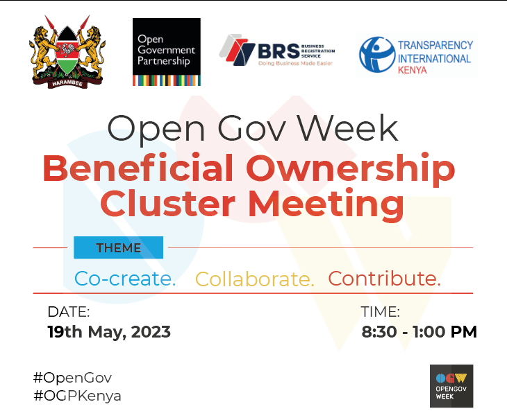 IllicitFlows's tweet photo. Happening Now: Beneficial Ownership Cluster led by the @BRS_Kenya and @TIKenya. 
Deliberations on Beneficial Ownership Transparency progress in #Kenya.
#OGPKenya #OpenGov https://t.co/DGEL0r9avv