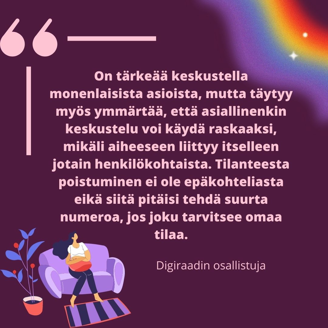 turvatalo's tweet photo. Mitä turvallisempi tila merkitsee nuorille? Pysähdy nuorten tärkeiden viestien äärelle ja ota ne huomioon, kun seuraavan kerran kohtaat nuoria. Kiitos #Digiraati-keskusteluun osallistuneet nuoret ja vapaaehtoiset! @PunainenRisti
#TurvallisempiTila #yhdenvertaisuus #Pride2023 https://t.co/LL3GvNfOYm
