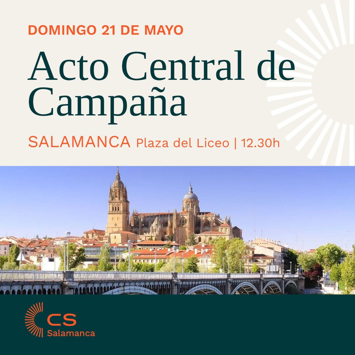 🗳️ ELECCIONES MUNICIPALES 2023

📙 AGENDA 21 DE MAYO 2023 

✨ ACTO: Acto Central de Campaña

📍DÓNDE: Plaza del Liceo

🕛 HORA: 12:30h

📂 todos 🧡🧡🧡🧡

#candidatos #alcalde #alcaldia #elecciones #elecciones2023 #politicaespañola #ciudadanos #ciudadanossalamanca #salamanca