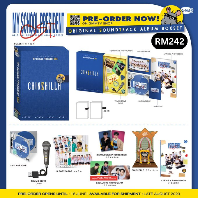 lwnnstore's tweet photo. HELP RT | 🇲🇾
✨PRE-ORDER MSP SOUNDTRACK BOXSET✨
💰RM242
‼️ 2nd paymentt needed
⏱️17/06/2023 - 3PM
To Order: 🔗https://t.co/b4kMkhrkoT
📌Any inquiries, DM/WS/TELE
#MySchoolPresident
#GeminiFourth
#Chinzilla
#Markford
#WinnySatang
#ppromxx_
#captain
#lwnnstore_go https://t.co/U50vzW6YLN