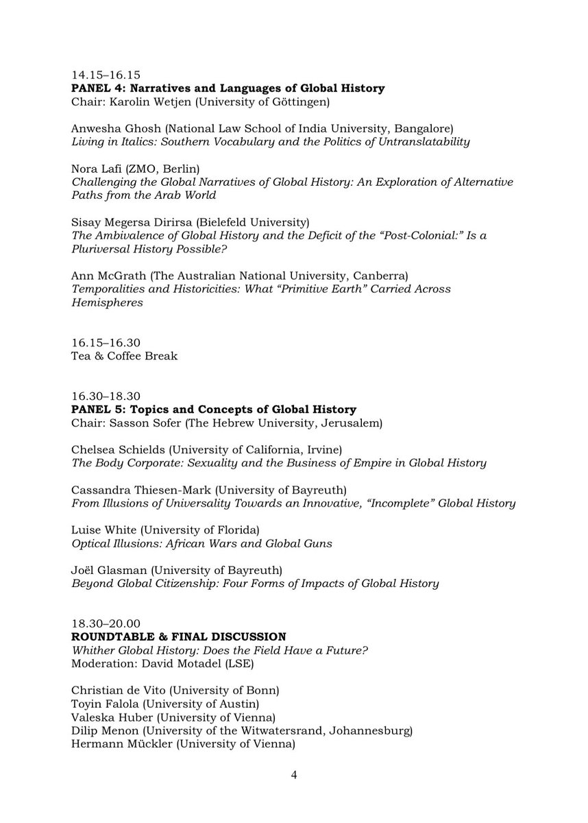 Here's the full programme of our 'Worlds Apart? Futures of Global History' conference in Vienna next week. Consider joining the livestream or visiting in person at #WeltmuseumWien. More: ghconference.com #globalhistory