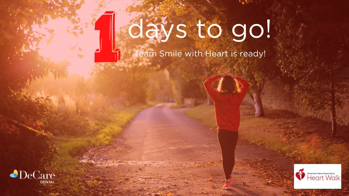 Only 1 day to go to the #TCHeartWalk ❤️😀

Thank you all for the generosity so far! It doesn't go unnoticed.

To donate (anything is appreciated) follow the link - www2.heart.org/site/TR/HeartW…

#TCHeartWalk #OralHealth #hearthealth #healthysmiles #SmileWithYourHeart @American_Heart