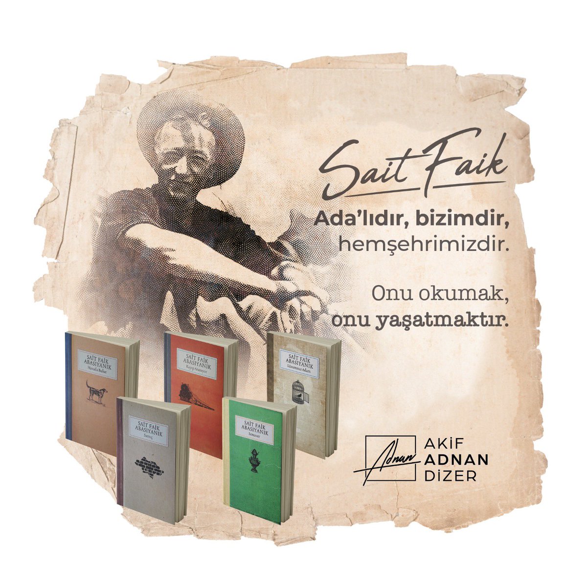 Sait Faik Ada’lıdır, bizimdir, hemşehrimizdir.

Onu okumak, onu yaşatmaktır. 

Bu gönderiyi RT’leyen 3 kişiye 5’er adet Sait Faik Abasıyanık kitabı göndereceğim 🙂

Sonuçları 23 Mayıs Salı günü açıklayacağım. 👋

Şimdiden iyi okumalar ☑️
