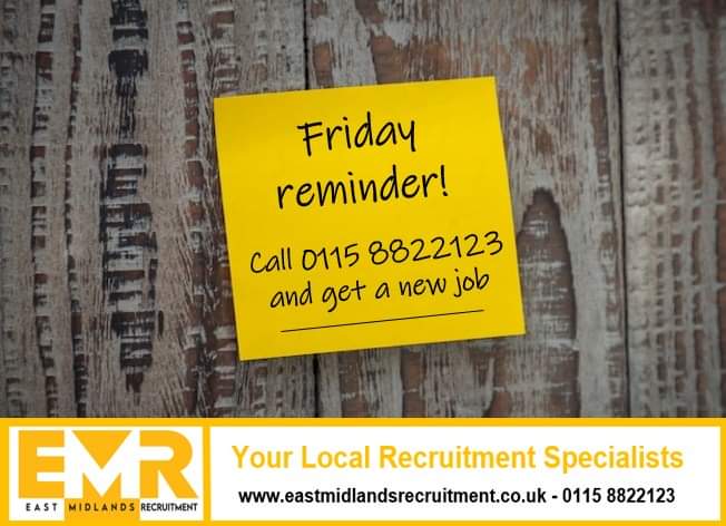 Your Friday reminder - all it takes is a phone call or a quick visit to our website, and you could be starting a brand new job!

#friday #vacancies #newjob #hiring #derbyshire #nottinghamshire #derbyshirejobs #recruitment #eastmidlands #eastmidlandsjobs