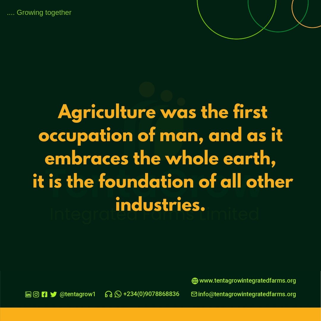 It is the backbone of our economy.

#agriculture #Agricultural #agriculturist #AgricultureMarket  #EmpoweringYouth #occupations #BusinessGrowth #Livestock #Farming #crop #Production #Twitter #tentagrow