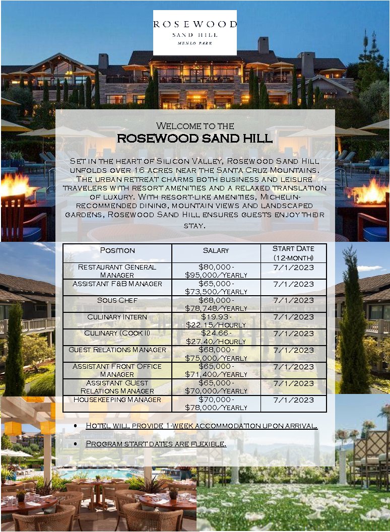 J1Training's tweet photo. Hello Hoteliers,

Upscale Rosewood Sand Hill Hotel, California is looking for Management trainees.

To apply please forward your updated resume to talents@j1training.org or fill up an application form online at https://t.co/VM6xpr1la3. https://t.co/IdxPttX2VL