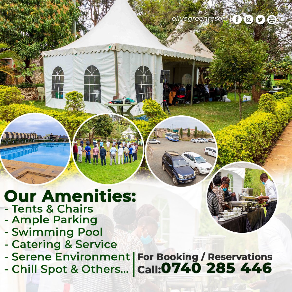 Olive_Resort's tweet photo. ARE YOU HOSTING AN EVENT SOON?
We offer you one of the best discounted packages in events; free ground & set up, free ample parking; Charges is per attendee.
For inquiries and bookings, Call / WhatsApp: 0740285446.
#weddings #teambuilding #gettogethers #graduations #launching https://t.co/uPuB3LiXLL