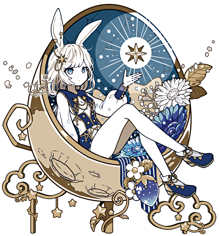 1girl animal ears solo rabbit ears blue eyes star (symbol) flower  illustration images