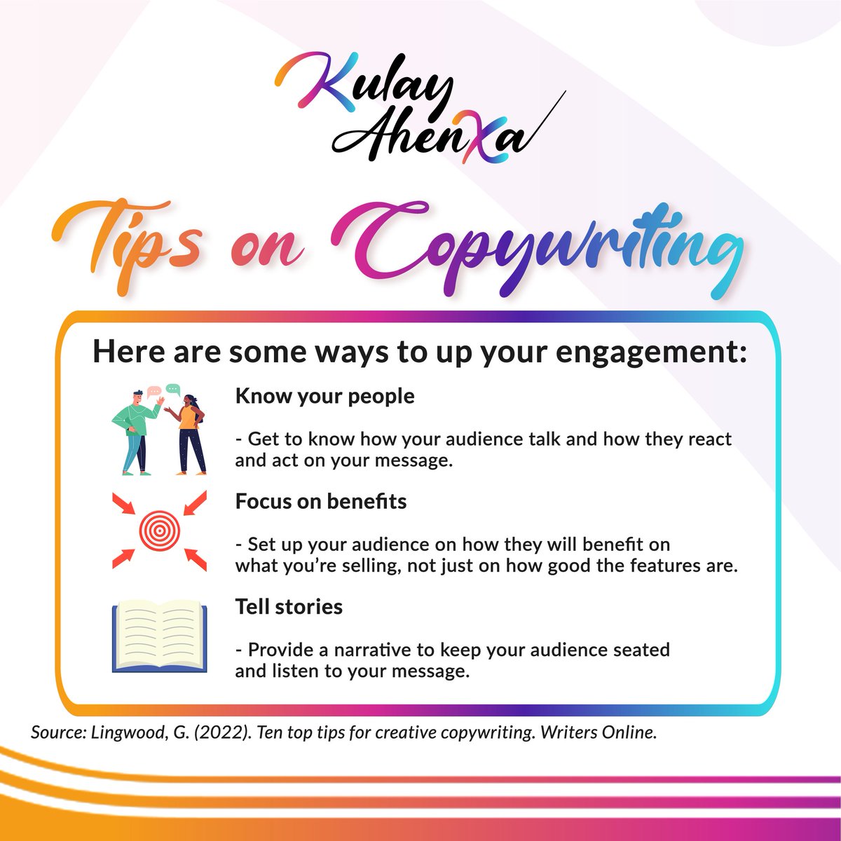 KulayAhenXa's tweet photo. Do you copy?

Copywriting is an essential ingredient in what makes a great ad.

#KXph #KulayAhenXa #copywriting #creativecopywriting https://t.co/FvROvzMBXq
